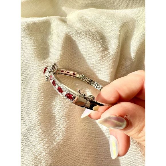 Ruby red cubic zirconia intricate bangle bracelet - Picture 3 of 7
